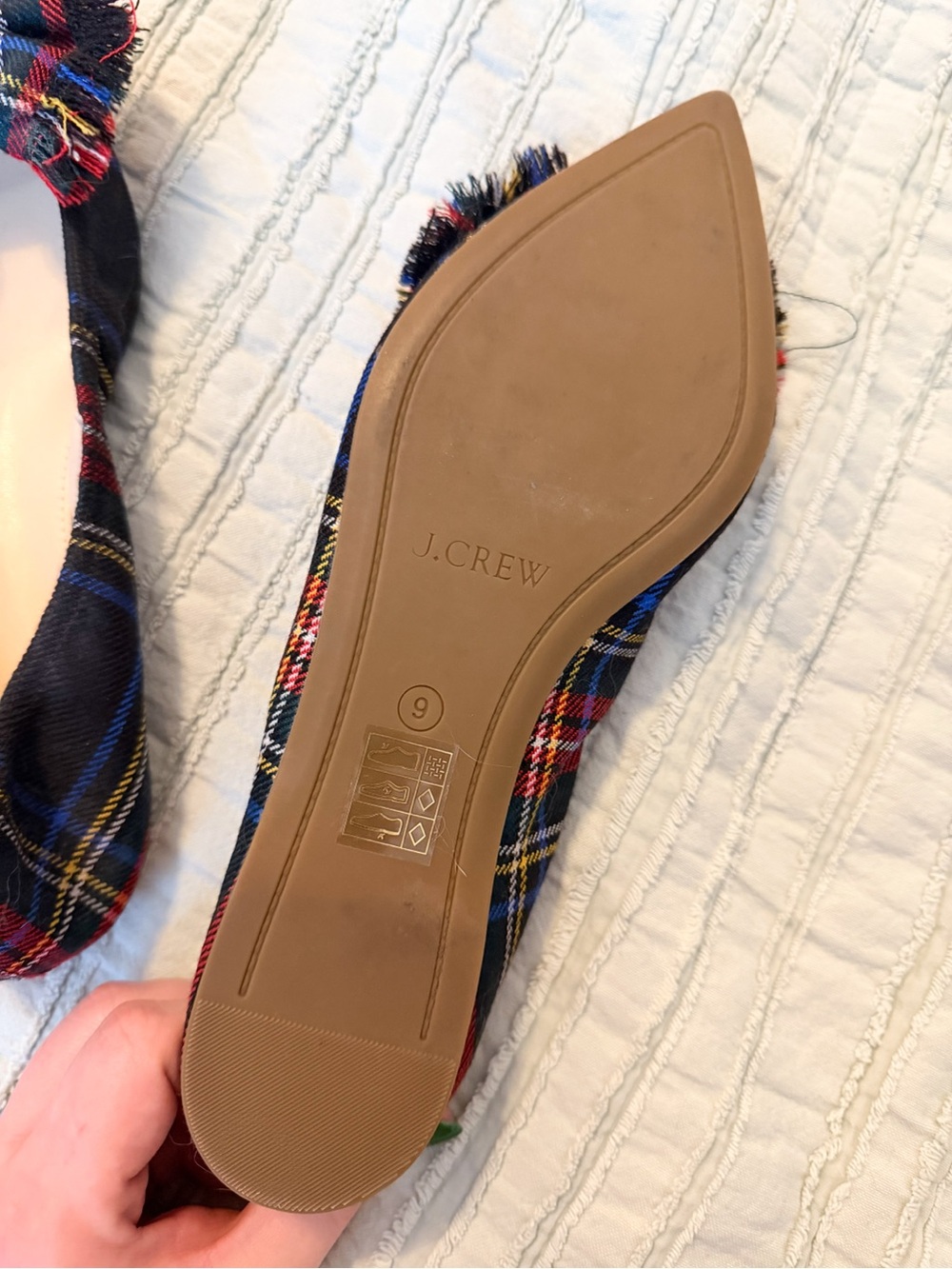 J.Crew Lottie Pointed Toe Flats | Tartan Plaid Frayed Bow | NWOT | Size 9 - Picture 9 of 13